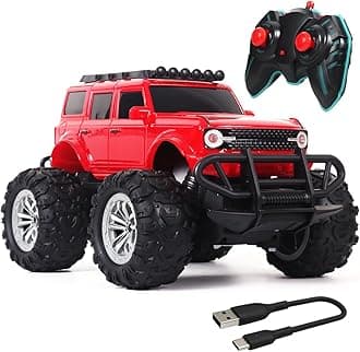 Wembley Monster Truck Remote Control Car for Kids Rechargeable Rc Car Offroad High Speed with 2 Speeds and 4 Headlight Modes | Lithium Battery | C-Type Charging | Made in India - Red