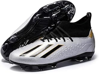 Football Boots,Men’s Soccer Cleats Professional Training Turf Mens Outdoor Indoor Sports Athletic Big Boy's Sneakers (Silver,43)