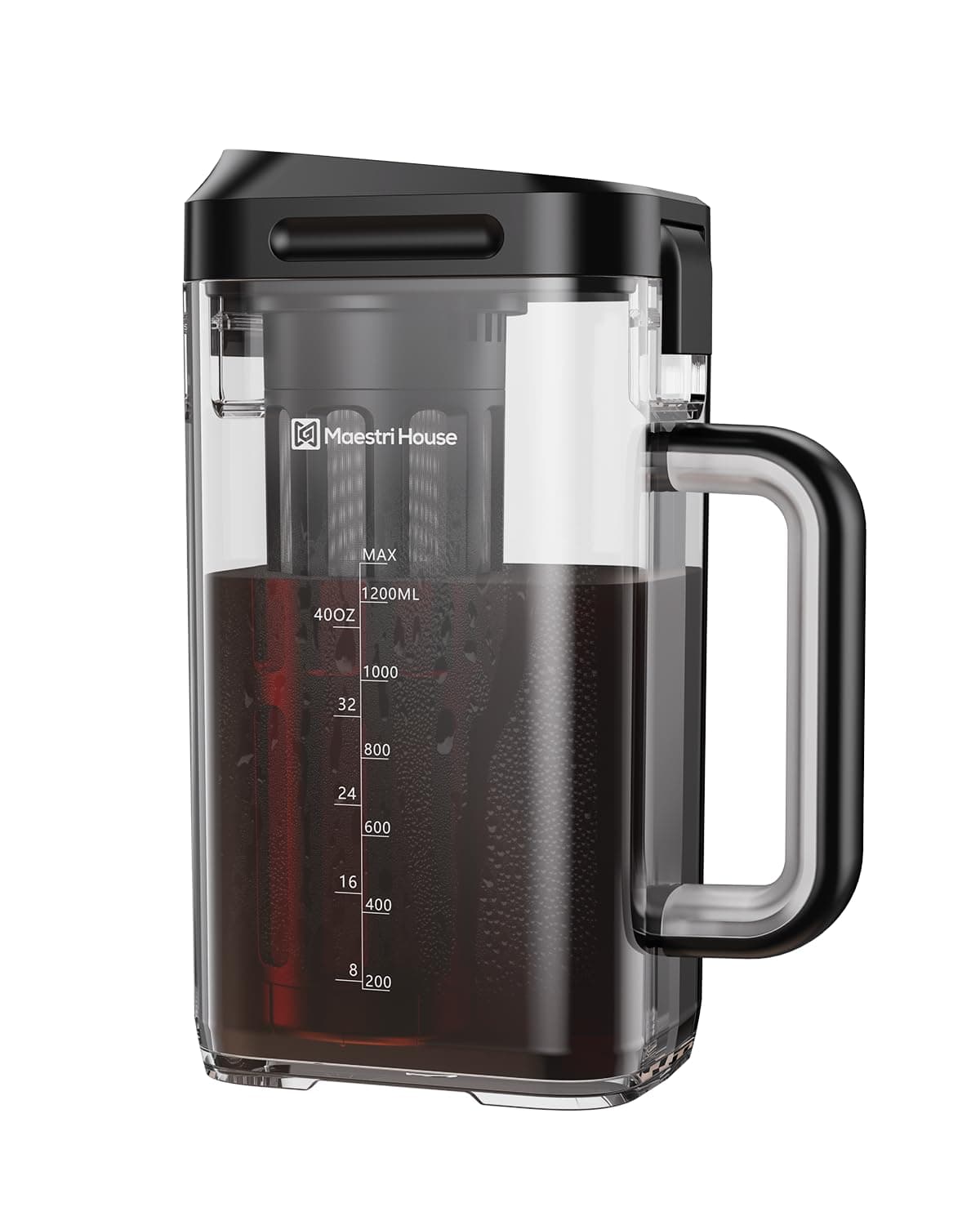 – Maestri House Cold Brew Coffee Maker, 1.2L Iced Tea and Coffee Maker Brewer Space Saving Tritan Pitcher, 350 Mesh Filter, 100% Leak-Proof，Measuring (Black)