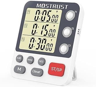 Digital Dual Kitchen Timer for Cooking, 3 Channels Count UP/Down Triple Timer for Baking, Memory Presets & Magnetic Back Large Display & Adjustable Alarm Volume, Multi Time Management Tool