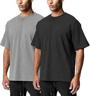 XYKJFITMen's 1 or 2 Pack Solid Color T-Shirt Short Sleeve Fashion Loose Round Neck Gym Sports Leisure Fitness Top Oversized T-Shirt