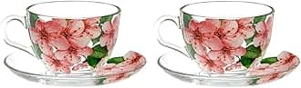 STP GOODS Sakura Glass Cup and Saucer Set of 2