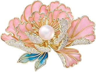 Dainty Flower Brooch Pins for Women Graceful Cubic Zircon Peony Pearl Enamel Badges Lapel Pins Trendy Banquet Prom Dress Jewelry Accessories Gift