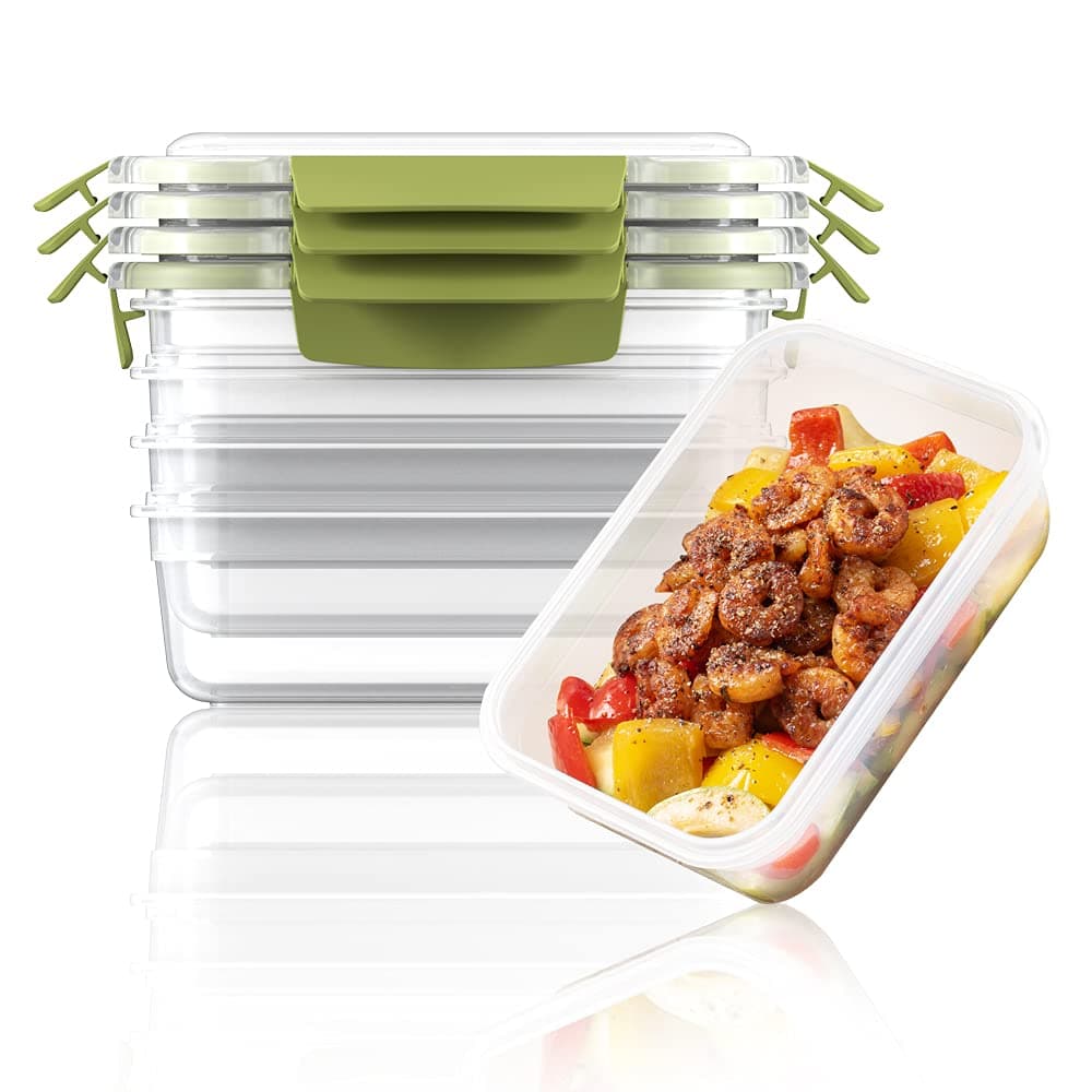 U/D Dalebouti Nest Lock Stackable Food Grade Plastic Storage Container Set with Lockable Airtight Leakproof Lids Meal Prep Containers for Kitchen, Home Use, 5 pack, Green (900ml)