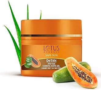 Lotus Herbals Safe Sun Detan After-Sun Cooling Matte Gel, Papaya & Aloe Vera, Paraben Free, All Skin Types, Green, 100g