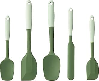 Silicone Spatula Set, 5 Piece Food Grade Rubber Spatulas for Baking, Cooking, and Mixing High Heat Resistant Non Stick Dishwasher Safe BPA-Free (Two colors - Green)