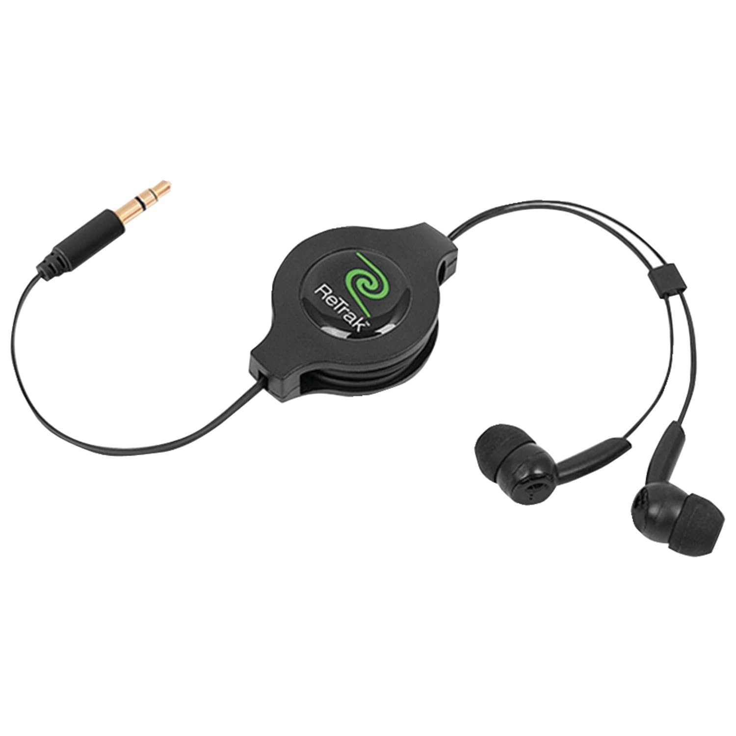 ReTrack Retractable Stereo Earbuds, Red/Black (ETAUDIOBLK)