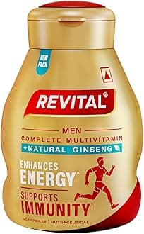 Revital H Multivitamin For Men (60 Capsules) With Natural Ginseng, Zinc, 10 Vitamins & 8 Minerals For Daily Energy, Stamina & Immunity (packaging may vary)