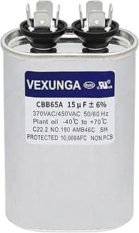 VEXUNGA 15uF 370/440VAC 50/60Hz CBB65 CBB65A Oval Run Start Capacitor 15 MFD 370V/440V Air Conditioner Capacitors for AC Unit Fan Motor Start or Pool Pump or Air Condenser Straight Cool