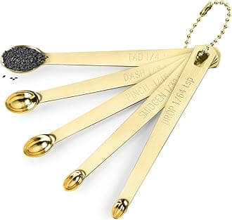 Measuring Spoons Set 5pc - Mini Gold Measuring Spoons Teaspoon Measure Spoon for Dry or Liquid Ingredients, Tiny Metal Measuring Spoons Tad Dash Pinch Smidgen Drop for Baking Cooking Use