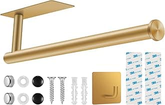 2nd Gen Paper Towel Holder Under Cabinet No Drilling, [More Sturdy] Self Adhesive or Drilling Paper Towel Holder Wall Mount for Kitchen, RV, [Fit Mega Paper Towel Roll] SUS304 Stainless Steel