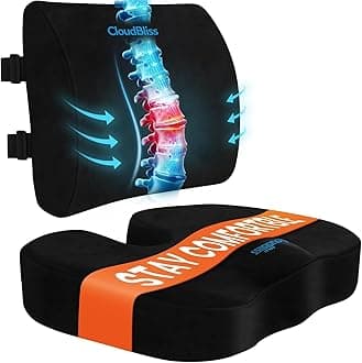 CloudBliss Seat Cushion,Office Chair Cushion,Car Seat Cushion,Lumbar Support Pillow for Office Chair,Back Support Memory Foam Pillow Coccyx Cushion for Tailbone Pain,Sciatica & Back Pain Relief -Black