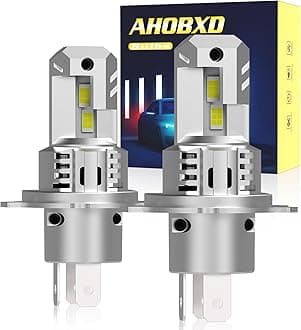 AHOBXD H4 Light Bulbs Super Bright Upgraded 900% 55000LM Brightness 6500K White H4/9003 Light Bulbs 1:1 Halogen Size Cooling Fan Plug and Play Fog Light Direct Fit Pack of 2