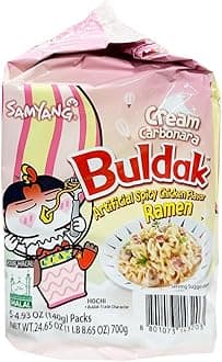 Buldak Hot Chicken Spicy Ramen Korea Instant Packaged Noodles,4.93 oz,Cream Carbonara,5 Pack