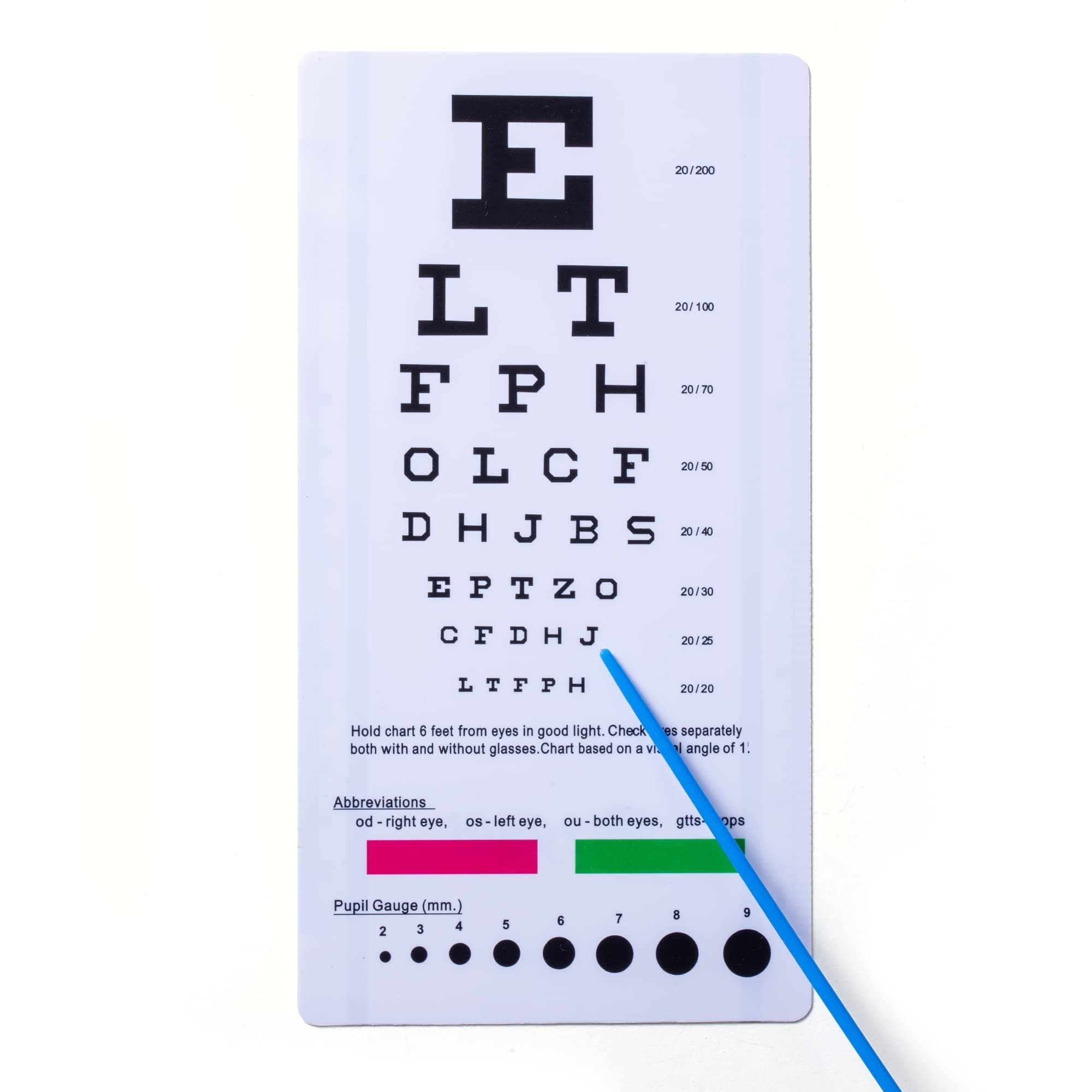 Snellen Eye Chart with Mini Hand Pointer, Optician Eye Chart for Eye Exam and Near Vision Testing (6 Feet Distance)