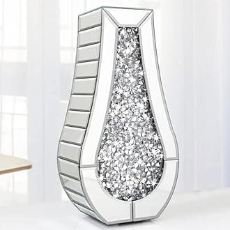 MY Crushed Diamond Mirror Vase Crystal Silver Glass Stunning Decorative Vase Flower Luxury for Home Décor. Can’t Hold Water.