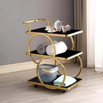 FURNIFOX End Table Bar Trolley 3-Tier Metal Serving Trolley with Gold Elegant Home and Restaurant Mobile Cart for Effortless Food Serving Coffee Table for Living Room & Bedroom Decor (Golden Black)