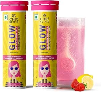 Chicnutrix Glow Glutathione Effervescent Tablets with Vitamin C |Japanese Glutathione 500mg For Radiant, Even-Toned and Glowing Skin | Sugar-Free| Strawberry Lemon Flavour, 10 Tablets (Pack of 2)