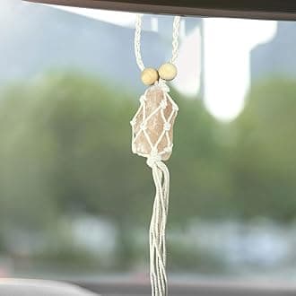 Hanging Car Charm, Handmade Himalayan Salt Car Rearview Mirror Pendant, Healing Crystal Auto Interior Decoration Accessories, Universal Automotive Hanging Ornament (Orange)