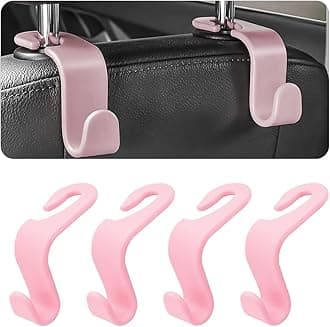 4PCS Car Back Seat Headrest Hooks, Rear Car Seat Storage Headrest Hanger Holder Hooks Organizer, Universal Auto Interior Accessories for Bag Purse Handbag Cloth Coats Grocery (Light Pink)
