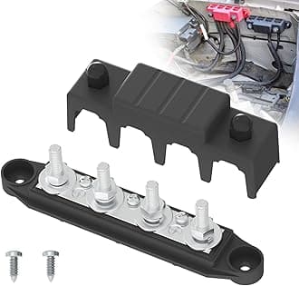 Bus Bar 250A 12V Power Distribution Block with 5/16" (M8) 4-Posts Terminals Block with Cover for Automotive, Marine, Battery System (Black)