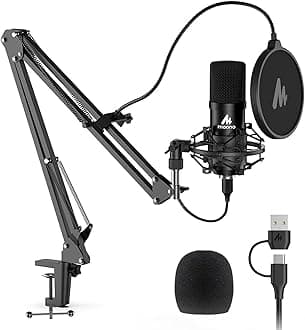 MAONO USB Microphone Kit 192KHZ/24BIT Plug & Play AU-A04 USB Computer Cardioid Mic Podcast Condenser Microphone with Professional Sound Chipset for PC Karaoke, YouTube, Gaming Recording