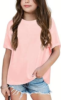 Girls Fashion Raw Hem Oversized T Shirts Summer Short Sleeve Tops Tees Shirt 5-14 Years
