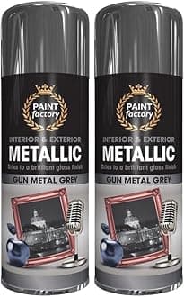 2 x Metallic Gun Metal Grey Spray Paint 400ml Multi-Purpose Use, Spray for Metal and Wooden Furniture, Ornaments, Decorative Items and Much More for Interior & Exterior