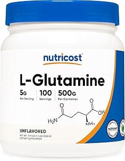 L-Glutamine Powder (500 Grams) Unflavoured - Gluten Free & Non-GMO, 100 Servings