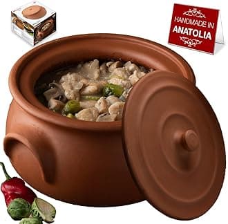 Suphan Handmade 2.6-Quart Small Clay Cooking Pot with Lid, Unglazed Natural Cookware, Terracotta Cazuela, Casserole Dish, Rice Cooking, Stewpot, Korean, Indian, Mexican Dish 2.5 L