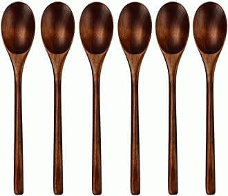 AOOSY Spoons, Wooden Spoons for Eating, 6 Pieces Japanese Natural Soup Spoons Wooden Spoon for Cooking Mixing Stirring Honey Tea Soda Dessert Coconut Bowl Nonstick Pots Kitchen