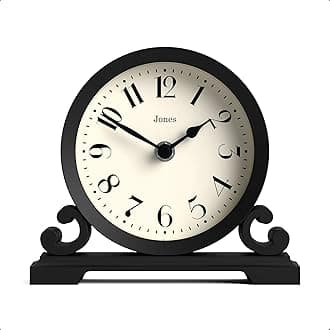 Jones Clocks® Saloon mantel clock | Small traditional double scroll design | Black | Contemporary classic style for desk, table, shelf or bedside