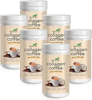 CAcafe Collagen Coffee | Coconut Infused Colombian Blend Coffee with Anti-Aging Collagen | Antioxidants & Natural Energy | 6 Pack