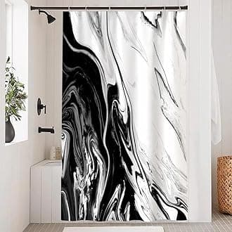 Ruelvth Black and White Shower Curtain, Modern Abstract Black Marble Shower Curtain for Bathroom Aesthetic Ink Texture Waterproof Shower Curtain Set with Hooks, 48x72 Inch