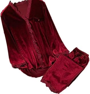 HUJINGLS Velvet Pajamas Women Autumn Winter Sleepwear Long Sleeve Casual Nightwear Pyjamas Suit Loose Home Clothes Lace Trim Sleep Set