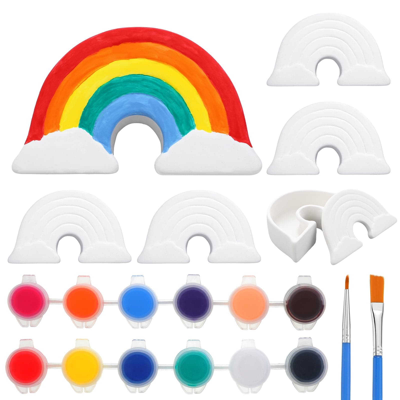 Ninehaoou 6 Sets Paint Your Own Ceramic Rainbow Box Keepsake DIY Ceramic Crafts for Kids with Painting Kits Paintable Ceramic Rainbow Gifts for Kids Craft Supplies Classroom DIY Craft Project Activity