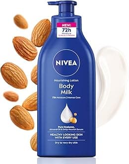 Nourishing Body Milk 600ml Body Lotion with Hyaluronic Acid | 72Hr Hydration | Deep Moisture Care for Very Dry Skin | Enriched with Almond Oil | Smooth, Radiant & Healthy Looking Skin Care