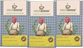 Greenbrrew Strong Green | 100% Unroasted Coffee | Strong Blend | Extra Energy | 20 Servings | 60g (Pack Of 3)