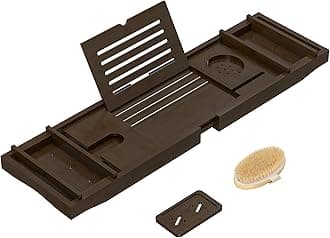 ZHUOYUE Bamboo Bathtub Tray Bath Tub Caddy with Expandable Handles Wine Glass Phone Holder Book Stand for Bathroom Luxury Spa Wooden Bath Table Board for Reading Laptop Over The Clawfoot tub Espresso