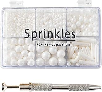 Kasvan White Mix Sugar Sprinkles - Edible Candy Pearls with 4-Claw Sprinkle Pen,118g/4.16 Oz, Gift Box Pack, Baking Cake Decorations, Ice Cream Toppings and Cookie Decorating, Wedding Party Chirstmas Supplies