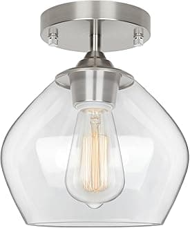 Modern Semi Flush Mount Ceiling Light with Clear Glass Shade, Industrial Close to Ceiling, Nickel Hanging Ceiling Light Fixture for Hallway, Bedroom, Dining Room, Entryway, Foyer