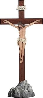 Crucifix Standing - Hand Painted Wooden Cross Table Decor, Standing Jesus Cross Catholic Home Decor Religious Gifts 15 Inch