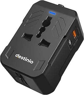 Destinio Universal Charger Adapter with Type C- 20W PD Type C + 18W QC USB A - International Worldwide All in One Travel Charger Plug with Universal Socket for USA, Canada,UK, Europe, Dubai, & More