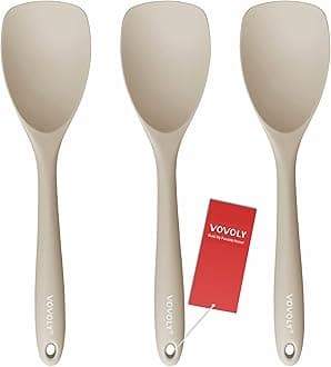 Upgrade Silicone Spatula Spoon Set,VOVOLY Heat Resistant Rubber Spoonula, Seamless Non-Stick Flexible Scrapers for Baking Mixing Tool,3 Pack, Kahki