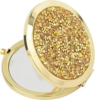 Gold Compact Mirror for Women,Mix Diamond 2 x 1x Magnification Pocket Mirror,Folding Small Mirror for Purse,Portable Travel Makeup Mini Mirror for Gift