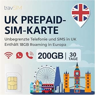 UK SIM Card | 200GB Data + Unlimited Calls & Texts | 4G/5G Speed | Works Throughout the UK | SIM Card UK is Valid for 30 Days