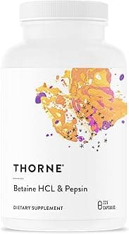 THORNE - Betaine HCL & Pepsin - Digestive Enzyme & Hydrochloric Acid Supplement for Protein Digestion & Occasional Gas or Bloating Relief* - Third-Party Certified - Gluten & Dairy-Free - 225 Capsules