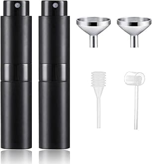 SONGQEE 8ml Travel Perfume Atomiser - Mini Refillable Bottle for Aftershave Spray, Upgraded Atomizer Pod and Refill Pump for Outdoor Traveling (2PCS BLACK)
