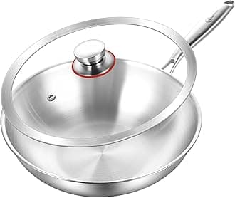 LOLYKITCH 12.5 Inch Tri-Ply Stainless Steel Wok Pan with Lid,Induction Stir-Fry Pan,Dishwasher and Oven Safe,Heavy Duty and Detachable Handle