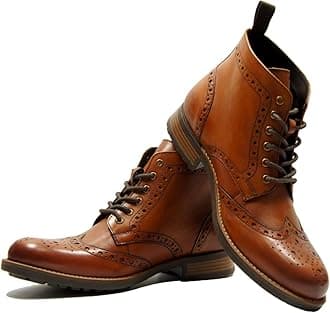 LEATHER BROGUE LACE-UP BOOT FOR MEN